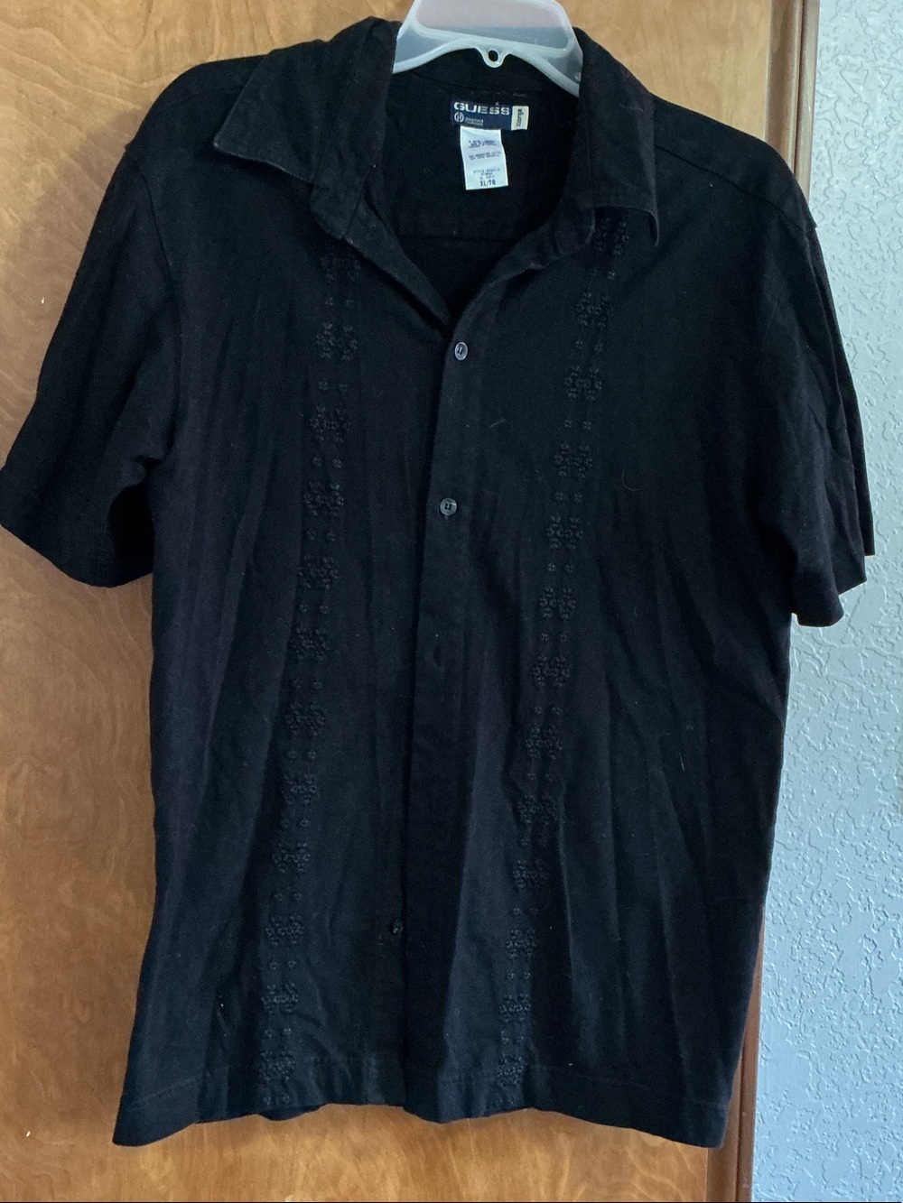 Guess Black Short-Sleeve Button-Down Embroidered Camp Shirt